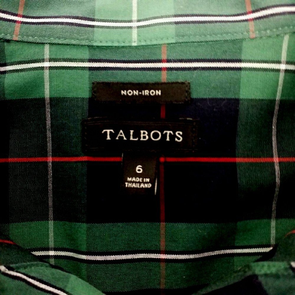 Talbots Blue Green Tartan Plaid Long Sleeve Popover Tunic Blouse Womens 6 - Picture 11 of 13